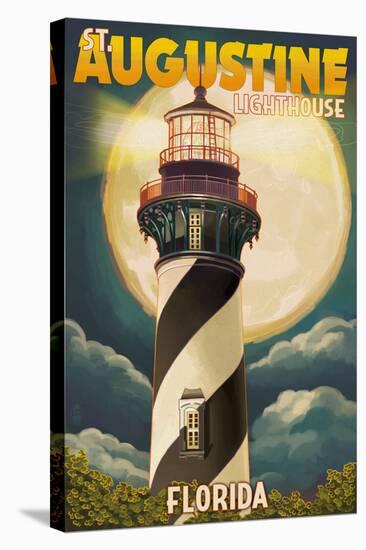 St. Augustine, Florida - Lighthouse and Moon-Lantern Press-Stretched Canvas