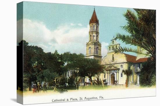 St. Augustine, Florida - View of the Cathedral from the Plaza-Lantern Press-Stretched Canvas