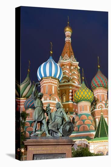 St. Basil's Cathedral and the statue of Kuzma Minin and Dmitry Posharsky lit up at night, UNESCO Wo-Miles Ertman-Premier Image Canvas