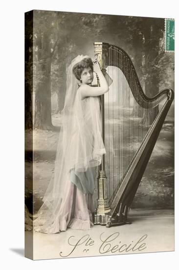 St. Cecile Posing with Harp-null-Stretched Canvas