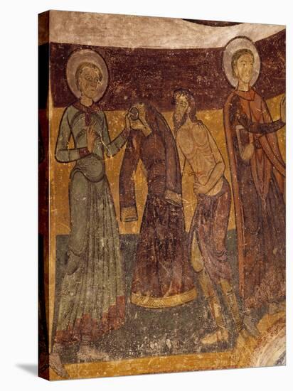 St Giles Offering His Garment to Poor Man in Church of Saint-Aignan, Brinay, France, 12th Century-null-Premier Image Canvas