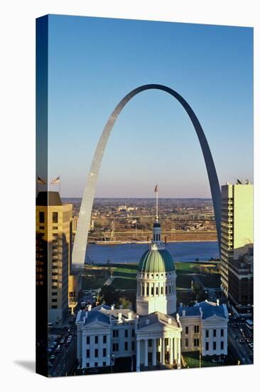 St. Louis arch with Old Courthouse and Mississippi River, MO-null-Premier Image Canvas