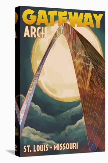 St. Louis, Missouri - Gateway Arch and Moon-Lantern Press-Stretched Canvas