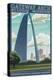 St. Louis, Missouri - Gateway Arch Lithography Style-Lantern Press-Stretched Canvas