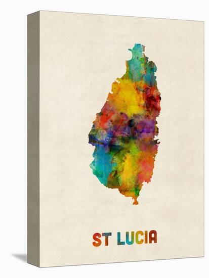 St Lucia Watercolor Map-Michael Tompsett-Stretched Canvas