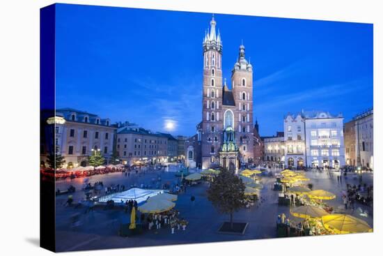 St. Mary's Basilica Illuminated at Twilight, Rynek Glowny (Old Town Square), Krakow, Poland, Europe-Kim Walker-Premier Image Canvas