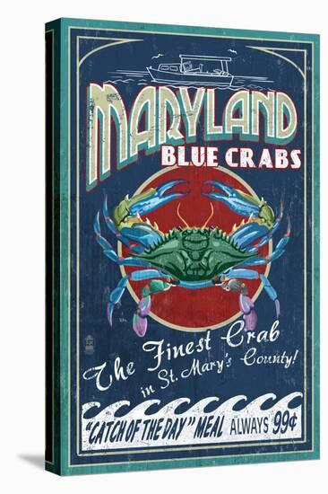 St. Mary's County, Maryland - Blue Crabs Vintage Sign-Lantern Press-Stretched Canvas