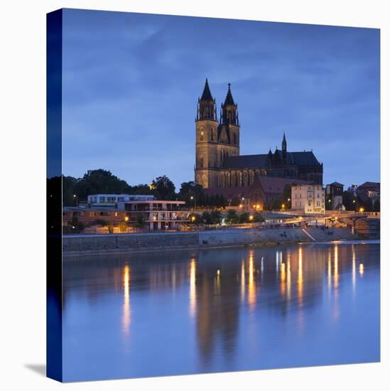 St Mauritius and St Katharina Cathedral and River Elbe at dusk, Magdeburg, Saxony-Anhalt, Germany-Ian Trower-Premier Image Canvas