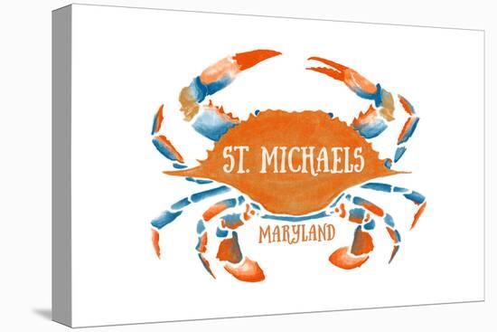 St. Michaels, Maryland - Blue Crab - Blue and Orange Watercolor (#2)-Lantern Press-Stretched Canvas