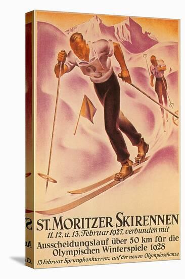 St. Moritz Ski Run, 1928-null-Stretched Canvas