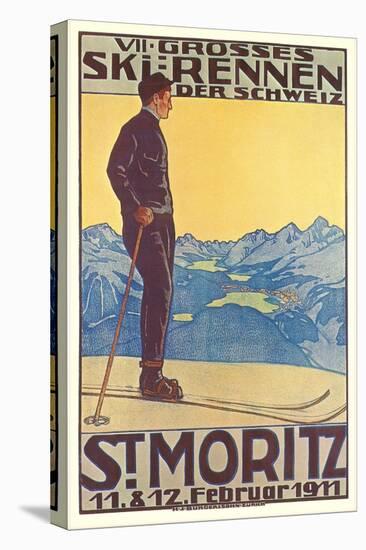 St. Moritz Ski Run, Art Deco-null-Stretched Canvas