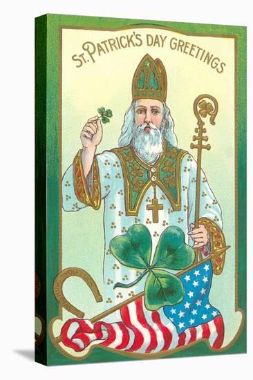 St. Patrick with Shamrock and Crozier-null-Stretched Canvas