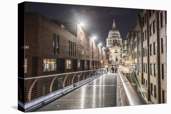 St. Pauls Cathedral at night, seen across Millennium Bridge, City of London, London, England-Matthew Williams-Ellis-Premier Image Canvas