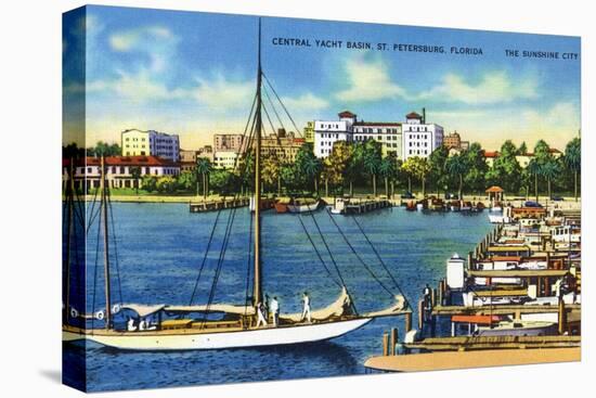St. Petersburg, Florida - Central Yacht Basin Scene-Lantern Press-Stretched Canvas