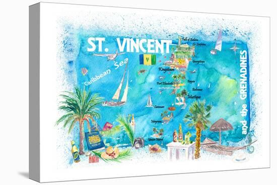 St Vincent Grenadines Antilles Illustrated Travel Map with Roads and Highlights-M. Bleichner-Stretched Canvas