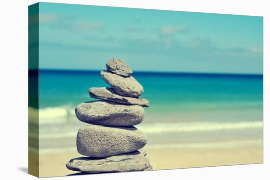 Stack of Balanced Stones in a White Sand Beach, with a Cross-Processed Effect-nito-Premier Image Canvas