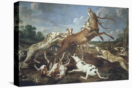 Stag Attacked by Pack of Hounds-Paul De Vos-Premier Image Canvas