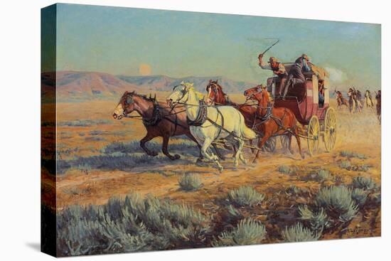 Stagecoach Pursued by Mounted Indians, 1912 (Oil on Canvas)-Richard Lorenz-Premier Image Canvas