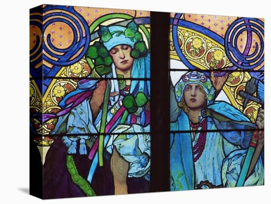 Stained Glass by Mucha, St. Vitus Cathedral, Prague, Czech Republic-Upperhall-Premier Image Canvas