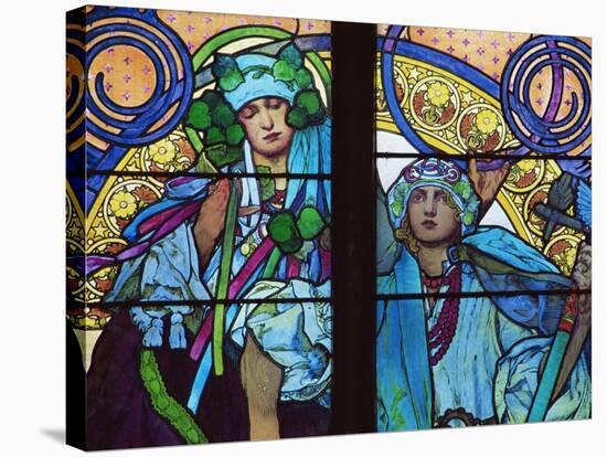 Stained Glass by Mucha, St. Vitus Cathedral, Prague, Czech Republic-Upperhall-Premier Image Canvas
