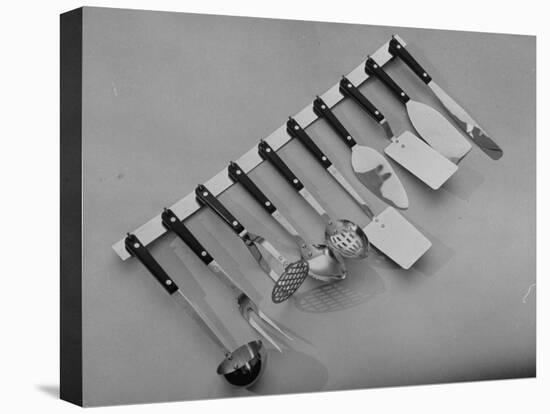 Stainless Steel Kitchen Utensils Hanging on a Rack-null-Premier Image Canvas