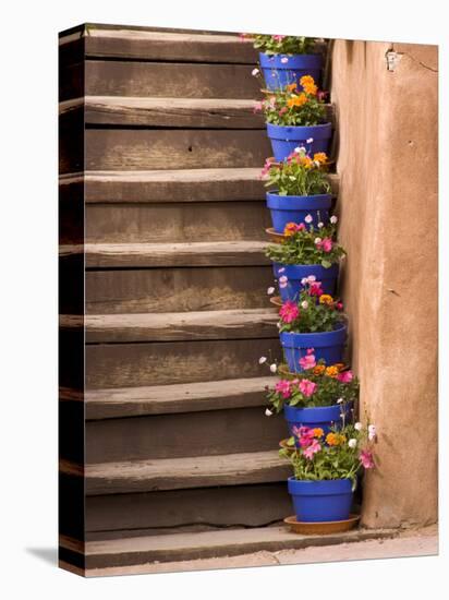 Staircase Decorated with Flower Pots, Santa Fe, New Mexico-Nancy & Steve Ross-Premier Image Canvas