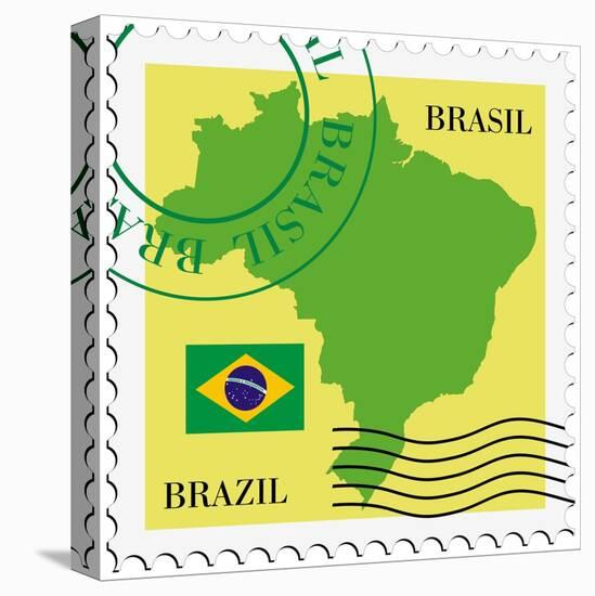 Stamp With Map And Flag Of Brazil-Perysty-Stretched Canvas