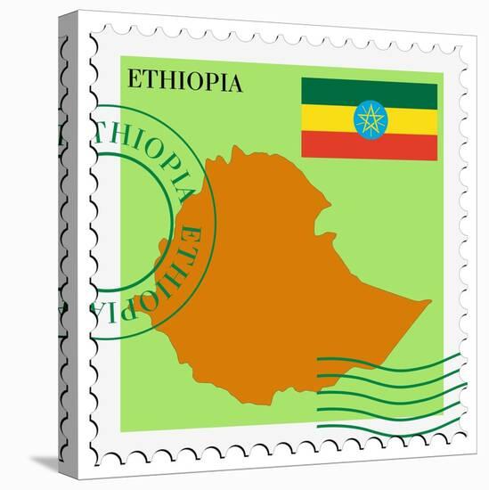 Stamp with Map and Flag of Ethiopia-Perysty-Stretched Canvas