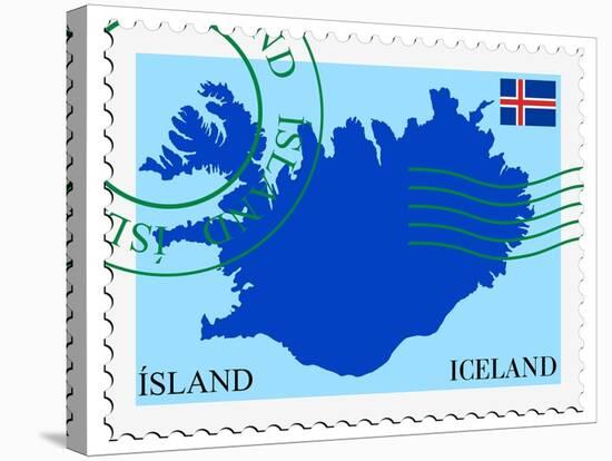 Stamp with Map and Flag of Iceland-Perysty-Stretched Canvas
