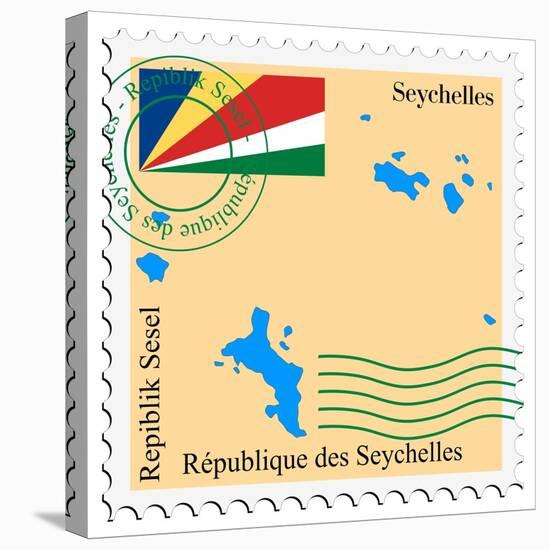 Stamp with Map and Flag of Seychelles-Perysty-Stretched Canvas