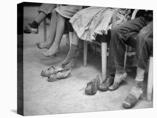 Stamping their Feet, Children from the Avondale Camp Wait to Be Fitted with Free Shoes-Ed Clark-Premier Image Canvas