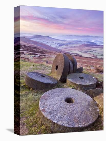 Stanage Edge Wheelstones (Millstones) and Frosty Winter Moorland Sunrise, Peak District National Pa-Neale Clark-Premier Image Canvas