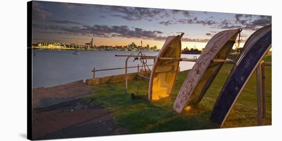 Stanley Bay, Old Boats, Dusk, Skyline of Auckland, North Island, New Zealand-Rainer Mirau-Premier Image Canvas
