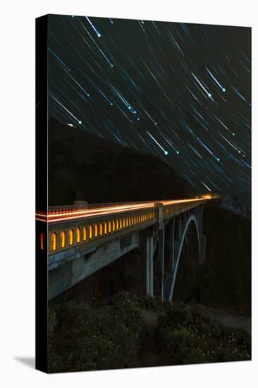 Star trails and light trails over the Big Sur's Bixby Creek Bridge near Monterey, California-David Chang-Premier Image Canvas