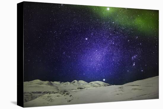 Starry Evening with the Aurora Borealis or Northern Lights and the Milky Way Galaxy, Abisko-null-Premier Image Canvas