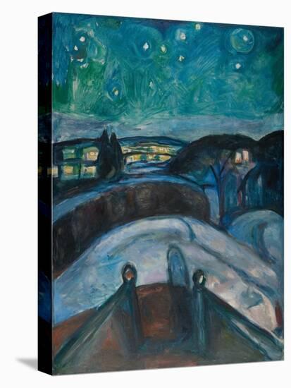 Starry Night, 1922-1924, by Edvard Munch, 1863-1944, Norwegian Expressionist painting,-Edvard Munch-Stretched Canvas