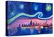 Starry Night in Chicago Illinois with Lake Michiga-Martina Bleichner-Stretched Canvas