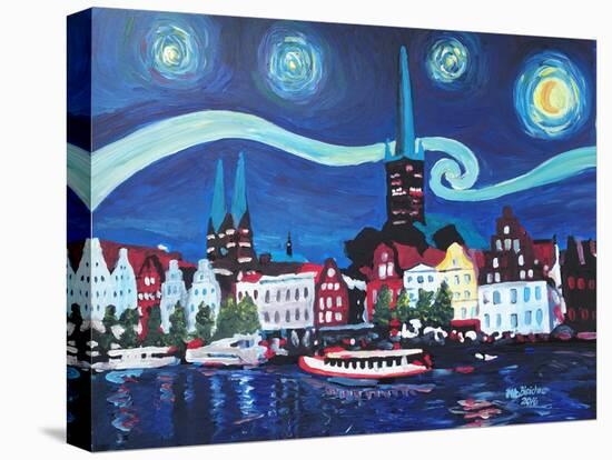 Starry Night in Luebeck Germany with Van Gogh Insp-Martina Bleichner-Stretched Canvas