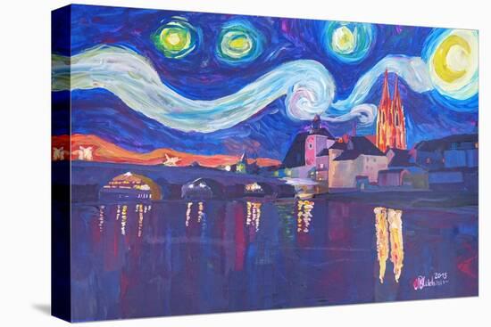 Starry Night in Regensburg Van Gogh Inspirations-Markus Bleichner-Stretched Canvas