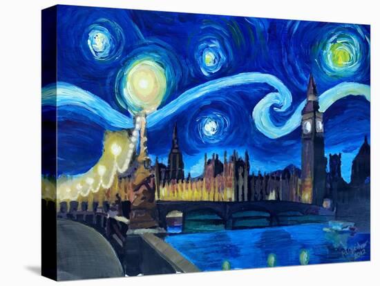 Starry Night London Parliament Van Gogh Inspired-Martina Bleichner-Stretched Canvas