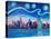 Starry Night over Manhattan with Statue of Liberty-Markus Bleichner-Stretched Canvas