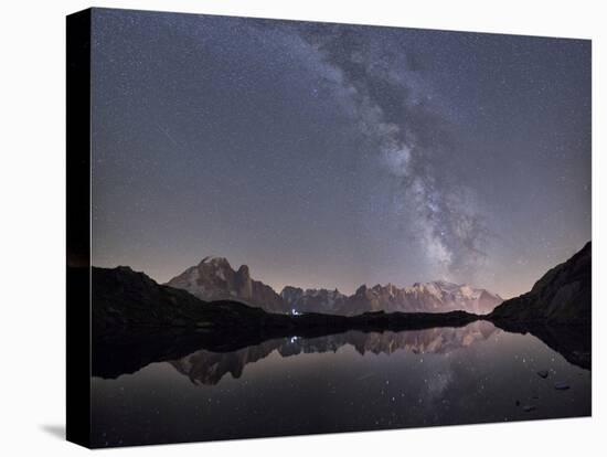 Starry Sky over Mont Blanc Range Seen from Lac Des Cheserys, Haute Savoie. French Alps, France-Roberto Moiola-Premier Image Canvas