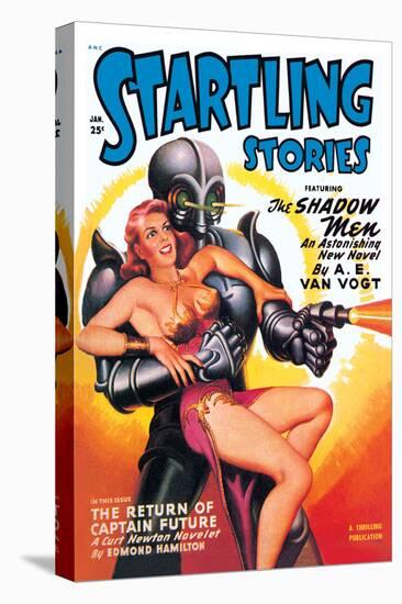 Startling Stories: Robot Seizes Woman-null-Stretched Canvas