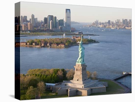Statue of Liberty (Jersey City, Hudson River, Ellis Island and Manhattan Behind), New York, USA-Peter Adams-Premier Image Canvas
