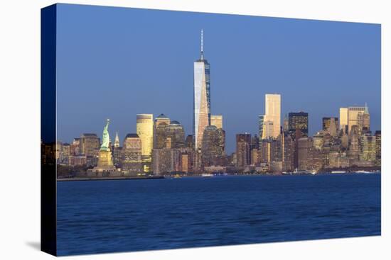 Statue of Liberty, One World Trade Center and Downtown Manhattan across the Hudson River-Gavin Hellier-Premier Image Canvas