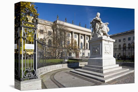 Statue of Wilhelm von Humboldt in front of Humboldt University, Unter den Linden, Berlin, Germany-null-Stretched Canvas