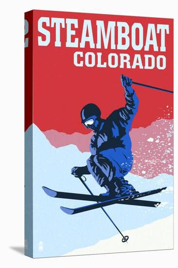 Steamboat, Colorado - Colorblocked Skier-Lantern Press-Stretched Canvas