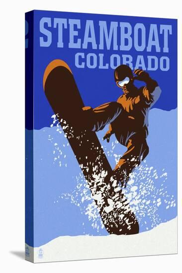Steamboat, Colorado - Colorblocked Snowboarder-Lantern Press-Stretched Canvas