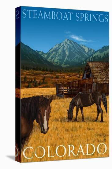 Steamboat Springs, Colorado - Horses and Barn-Lantern Press-Stretched Canvas