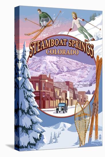 Steamboat Springs, Colorado Montage-Lantern Press-Stretched Canvas